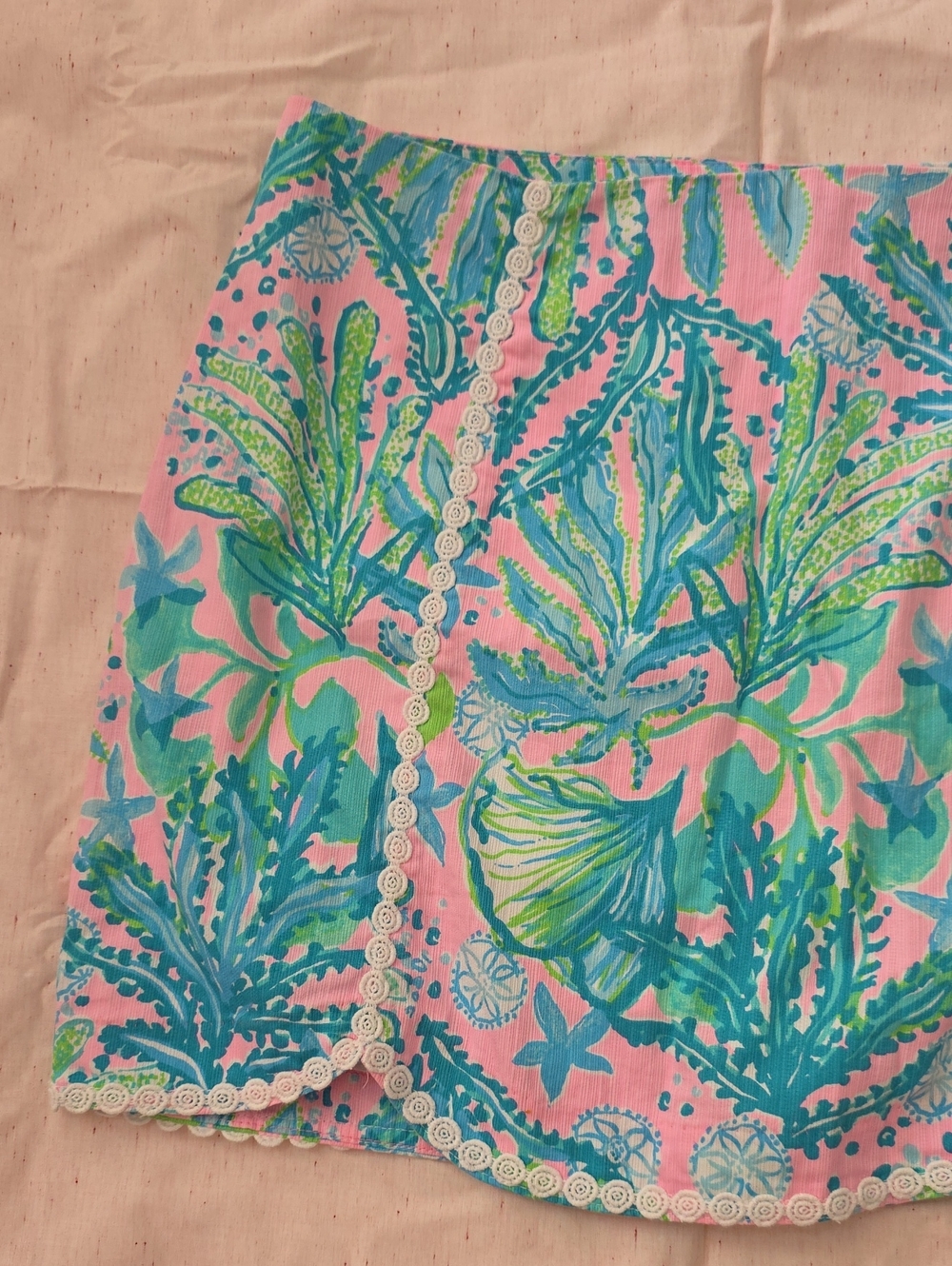 Lilly Pulitzer Pink with Aqua & Green Tropical Scalloped Skirt - Picture 4 of 10